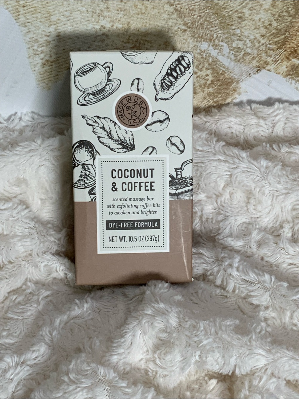 Coconut & Coffee Scented Massage Bar - Dye-Free Formula (Brown/White)